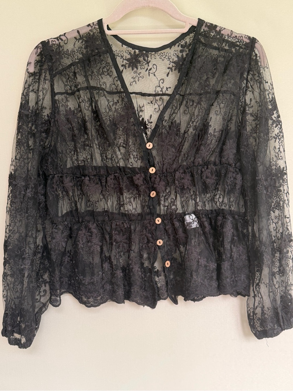 Sheer Black Lace Button-Front Women's Top
